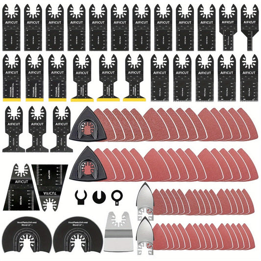 Oscillating Tool Blade Kit 98PCS Multi Tool Blades with Sanding Pads Sandpaper for Cutting Wood Plastic Metal Nails PVC Drywall Fits Most Oscillating Tool Models Universal