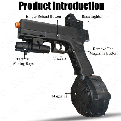 Black Electric Gel Blaster Set with Three Magazine Styles, Sight, Flashlight, Goggles and Charging Cable