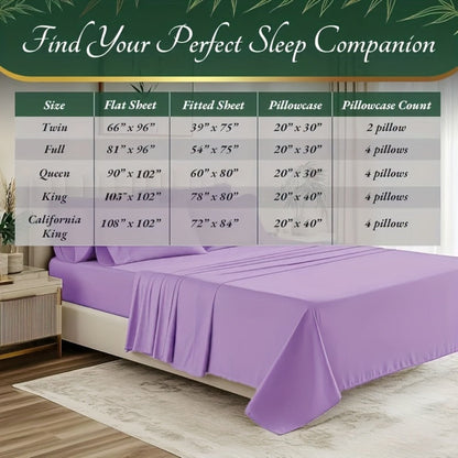 Bed Sheet Set 6-Piece Bamboo Fabric with 40–44 cm Pocket, Double-Stitched Edges and Seven Colors
