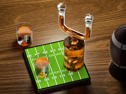 Football Goalpost Whiskey Decanter Set with 28 oz Bottle, Two 3.8 oz Game-Day Glasses and Field Display Base
