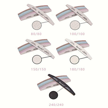 10-Piece Mixed Half-Moon Nail File Set with 80/80, 100/100, 150/150, 180/180 and 240/240 Grit Labels