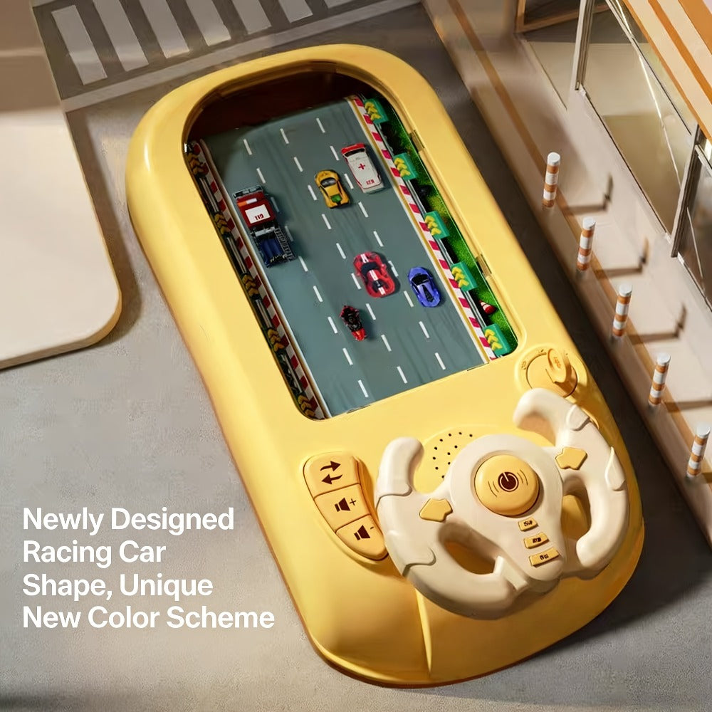 Electronic Racing Steering Wheel Game Toy with 200 Pictured Levels, Two Speeds and Yellow or Green Options