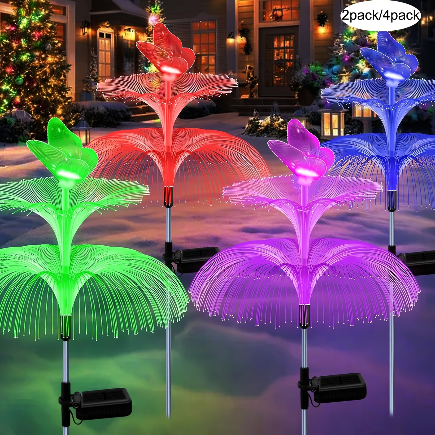 Solar Garden Lights Butterfly Jellyfish Stakes with Gradient Color Change in 2- or 4-Pack Sets