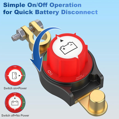 Battery Disconnect Switch 1000A Heavy Duty Manual Lever On/Off Negative Cut-Off with Screw Terminals for Car Truck Boat RV Marine - Corrosion Resistant
