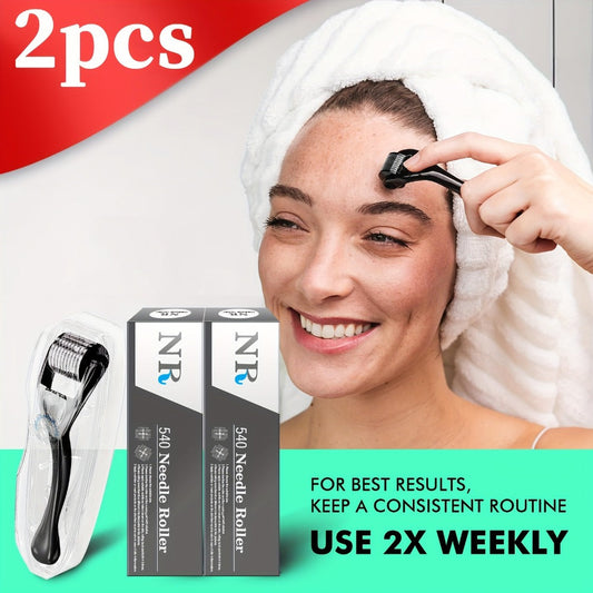 Microneedle Derma Roller 0.25mm 2-Pack for Face Scalp Beard – Collagen Induction Skin Rejuvenation Hair Growth Tool for Women and Men Gift Boxed