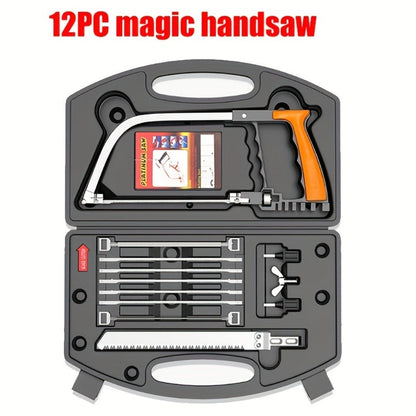 Seven-in-One Hand Saw Kit with Interchangeable Blades and Compact Case for Wood, PVC and Metal Cutting