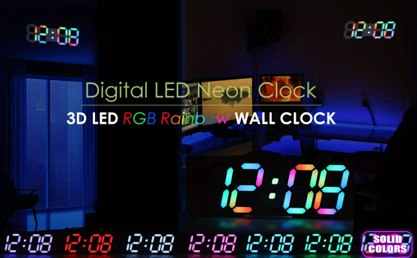 9.7-Inch RGB LED Wall and Desk Clock with Remote, Alarm, Date, Temperature and USB Power Cable