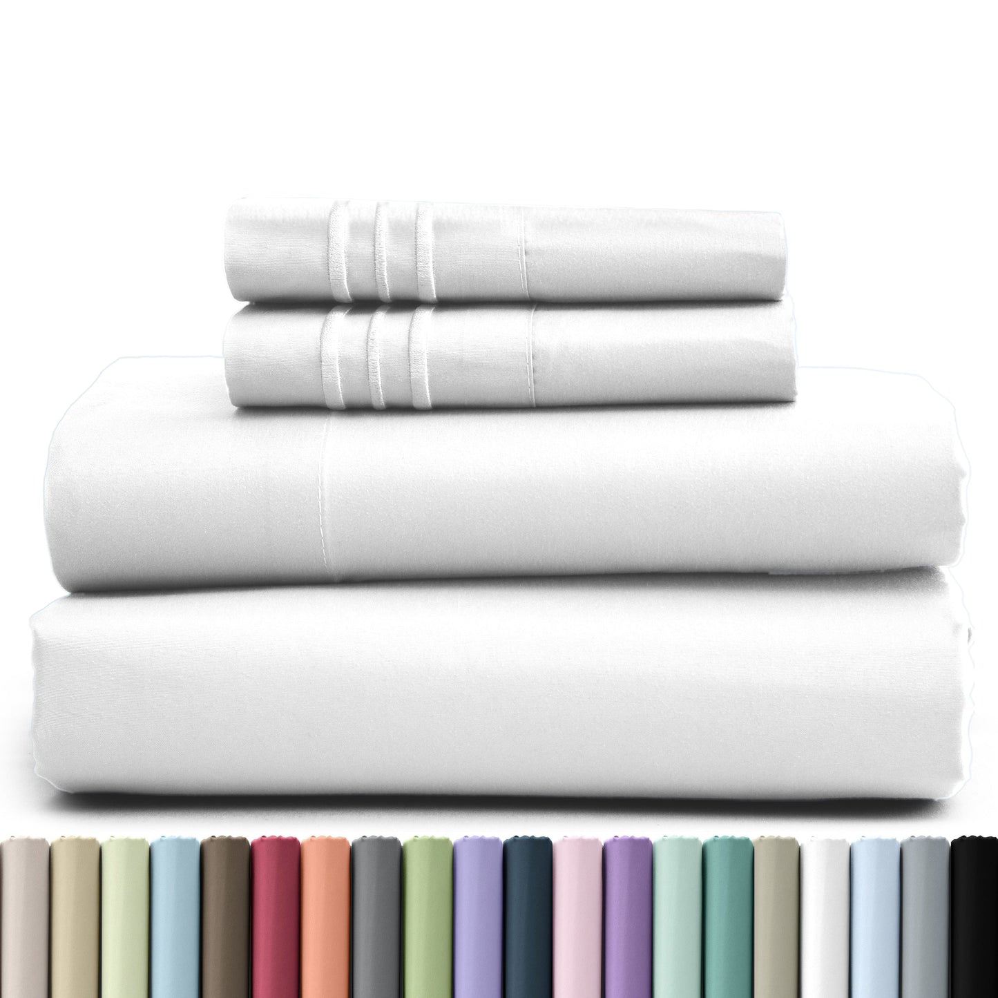 Bed Sheet Set Brushed Microfiber in 3- or 4-Piece Configuration with 16-Inch Pocket and Twenty-Four Colors