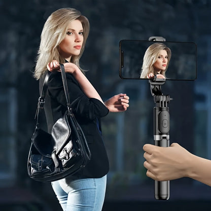 40.6-Inch Black Selfie Stick Tripod with Rotating Phone Head, Fold-Out Floor Base and Remote