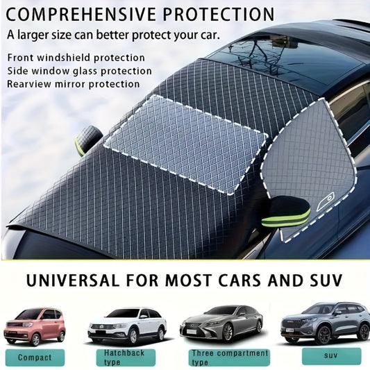 Magnetic Car Sunshade Cover Universal Fit – UV Blocking Heat Insulating Snow Wind Leaf Proof with Reflective Strips, 3-Window Extendable Design for SUV Sedan MPV Off-Road