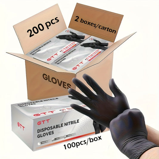 Nitrile Disposable Gloves 200 Count, Black Latex-Free Powder-Free Exam Gloves, Touchscreen Compatible, Chemical Resistant, Flexible Form-Fitting for Kitchen Automotive Industrial Medical Use, S M L XL