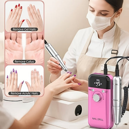 Electric Nail Drill 45000 RPM Rechargeable Kit with Bits, Sanding Bands and Three Model Color Options
