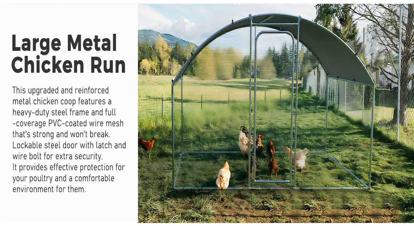 Walk-in Chicken Pen Large Metal Outdoor Poultry Enclosure Waterproof UV-Resistant Cover Heavy-Duty Yard Cage for Chickens Ducks Rabbits 3 Sizes Available