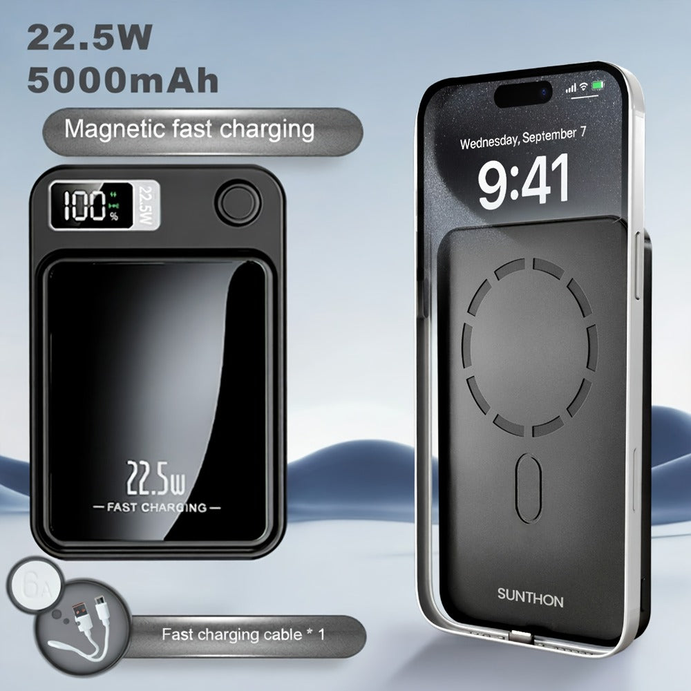 Magnetic Wireless Power Bank with 5000mAh and 10000mAh Labels, Flip Display and Four Color Options
