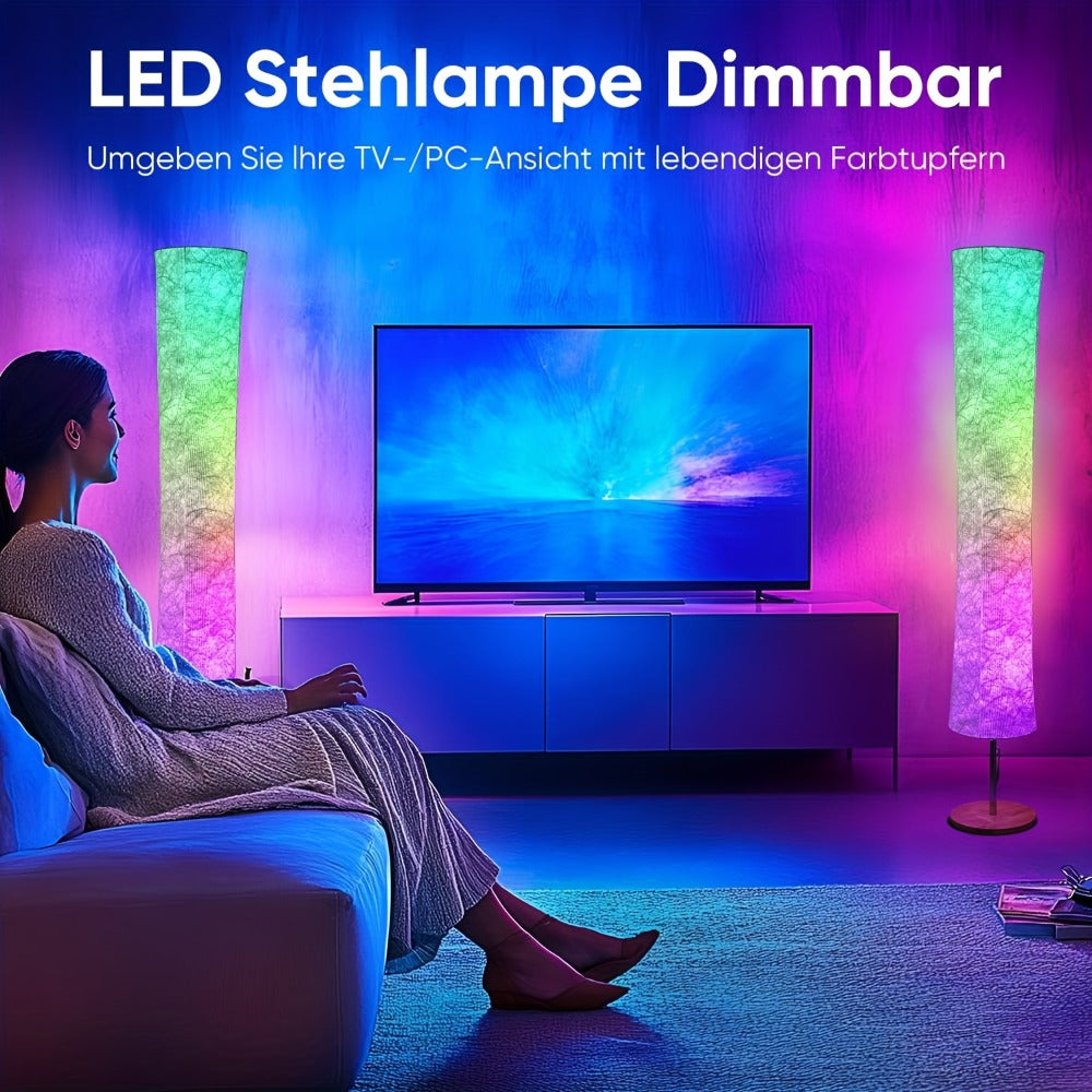 RGB Color Changing Floor Lamp 60 Inch – Fabric Shade Standing Lamp with 16 Million Colors, App & Remote Control, Music Sync, Adjustable Brightness for Living Room Bedroom Party Decor (1pc / 2pcs)