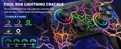 Switch Pro Controller Wireless RGB Rechargeable with 6-Axis Gyro & 10 RGB Lights, Compatible with Nintendo Switch, Switch 2, Switch Lite & Switch OLED – Wireless Remote Gamepad for Nintendo Switch