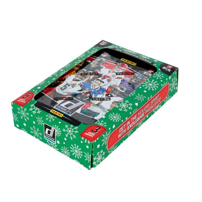 Donruss Football Trading Card Holiday Tin and Jumbo Value Pack Bundle, 2025 with Three Press Proof Purple Cards