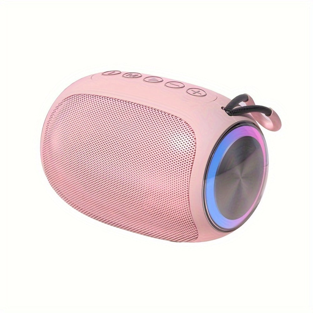 Portable Bluetooth Speaker Foubeak Pink Dual-Speaker Model with Colored LED Lights and Rechargeable Battery