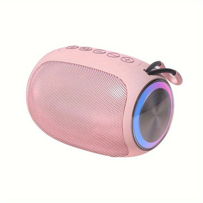 Portable Bluetooth Speaker Foubeak Pink Dual-Speaker Model with Colored LED Lights and Rechargeable Battery