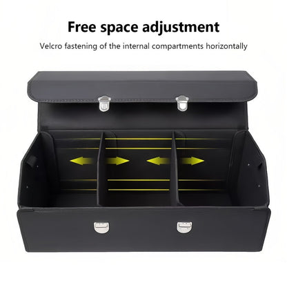 PU Leather Car Organizer Box Foldable Multi-Compartment – Large Capacity Storage for SUV, Truck, Camper & Car Interior, Durable Auto Cargo Organizer with Dividers