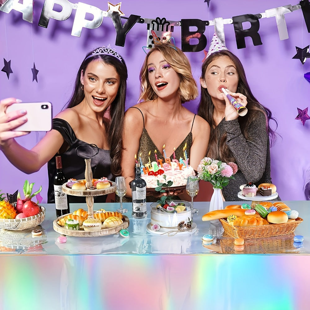 Holographic Rainbow Party Table Covers in a 10-Piece Pack, Each Measuring 74 x 54 Inches for Events