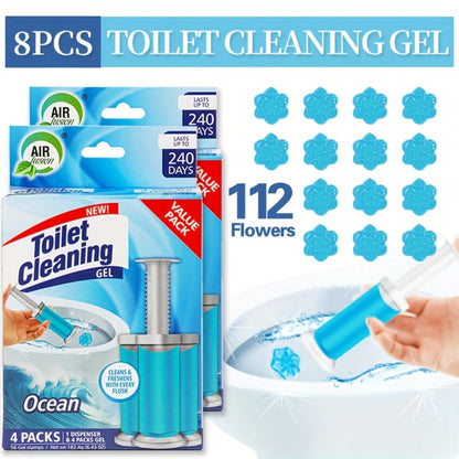 Flower Gel Toilet Stamp Cleaner with Dispenser in Six Scent Labels and 4- or 8-Piece Checkout Packs