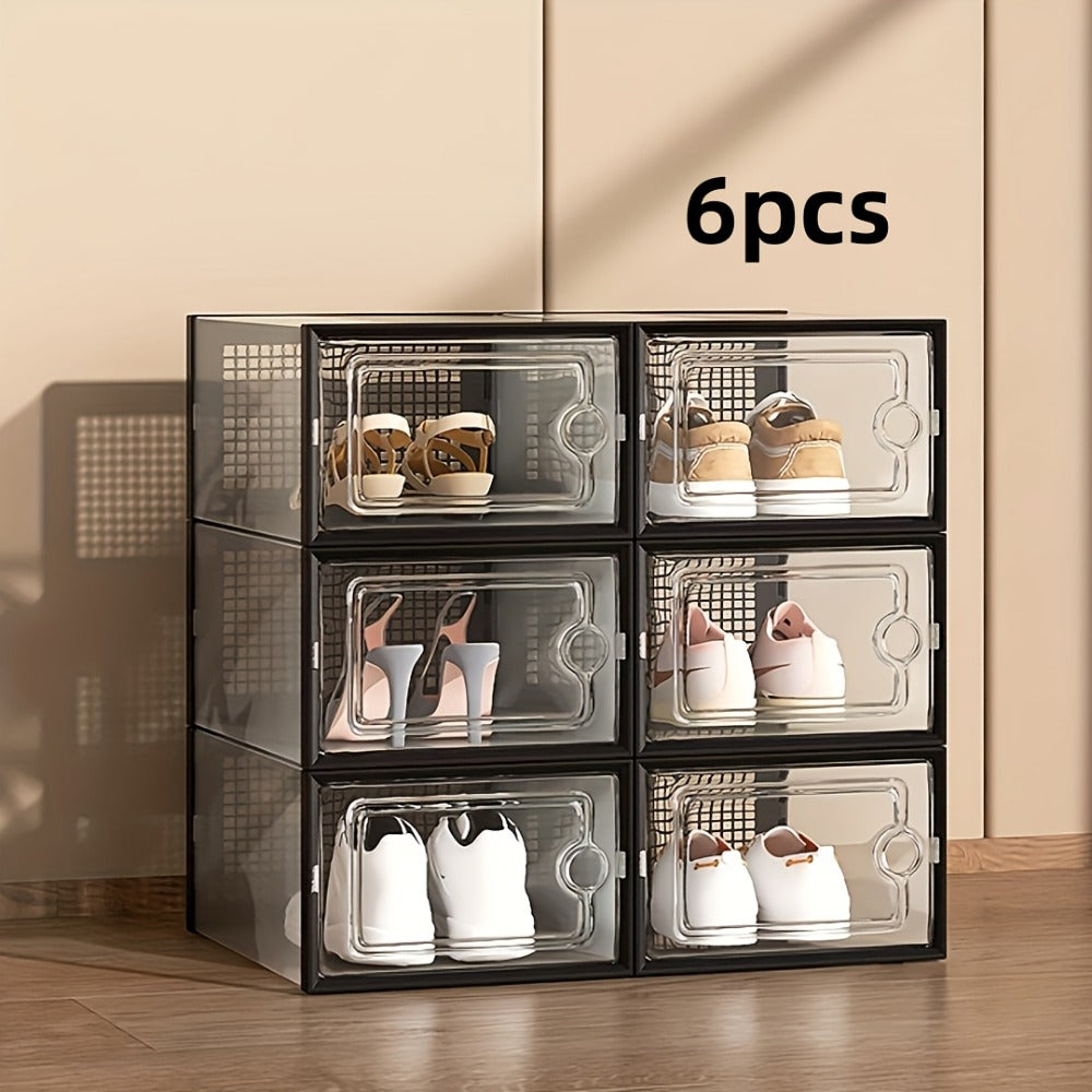 Transparent Stackable Shoe Boxes with Lid – Foldable Clear Sneaker Storage Organizer (6/24pcs)