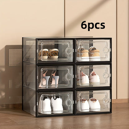 Transparent Stackable Shoe Boxes with Lid – Foldable Clear Sneaker Storage Organizer (6/24pcs)