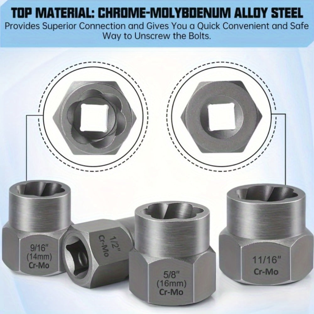 14-Piece Damaged Nut and Bolt Extractor Set with 13 Removal Sockets and 1/4- to 3/8-Inch Adapter