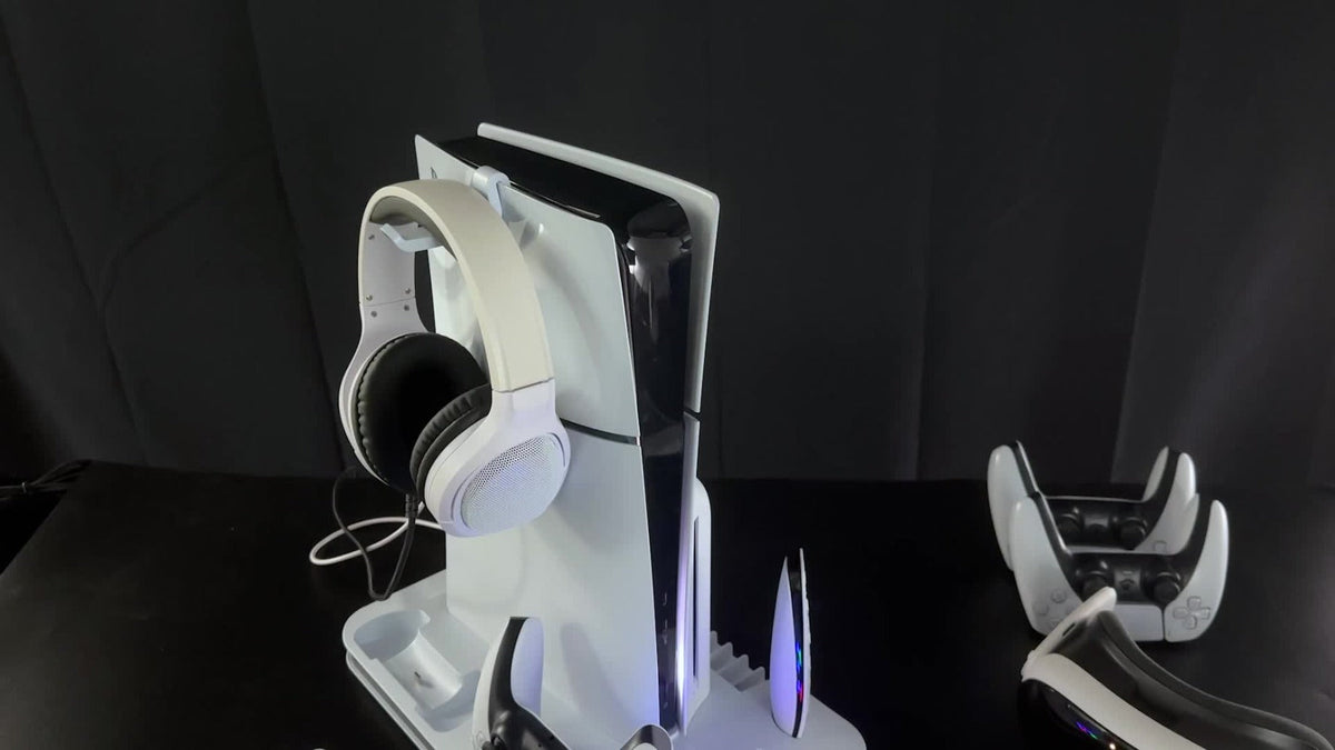 PS5 Cooling Station with USB Hub & Dual Controller Charging Dock for PS5/Slim/Pro, PlayStation 5 Stand Cooler with 3 USB Hubs
