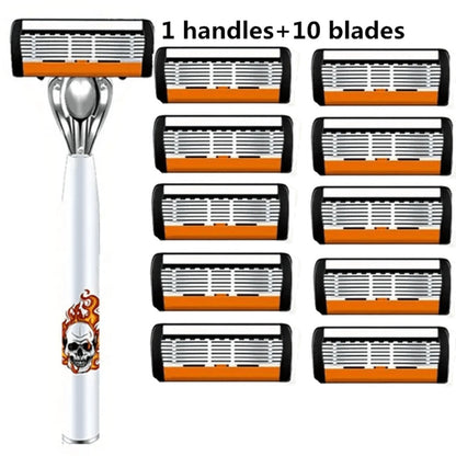 Men's Safety Razor with Replacement Blades - Anti-Slip Stainless Steel Handle Shaver for Beard & Sideburns, Classic Style Wet Shaving Razor, Multiple Blade Bundle Options
