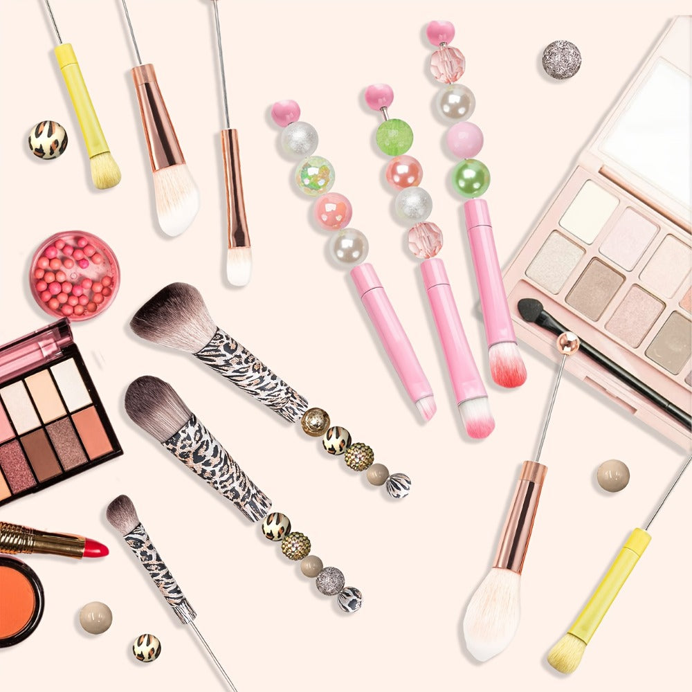 Makeup Brush Set, 15-Piece Bead-Ready Metal Handle Collection with Powder, Blush, Eyeshadow and Angled Brush Shapes