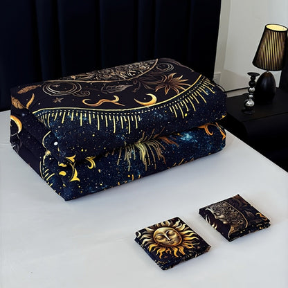 Sun Moon Planet Comforter Set 3pcs Digital Print Quilted Bedding 1 Comforter 2 Pillowcases 180GSM Soft Breathable Black Celestial Bedroom Decor Twin Full Queen King Size Dormitory