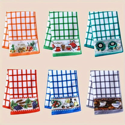 Six-Piece Printed Kitchen Towel Set, Approximately 60 x 40cm Each in Combination A or B Designs