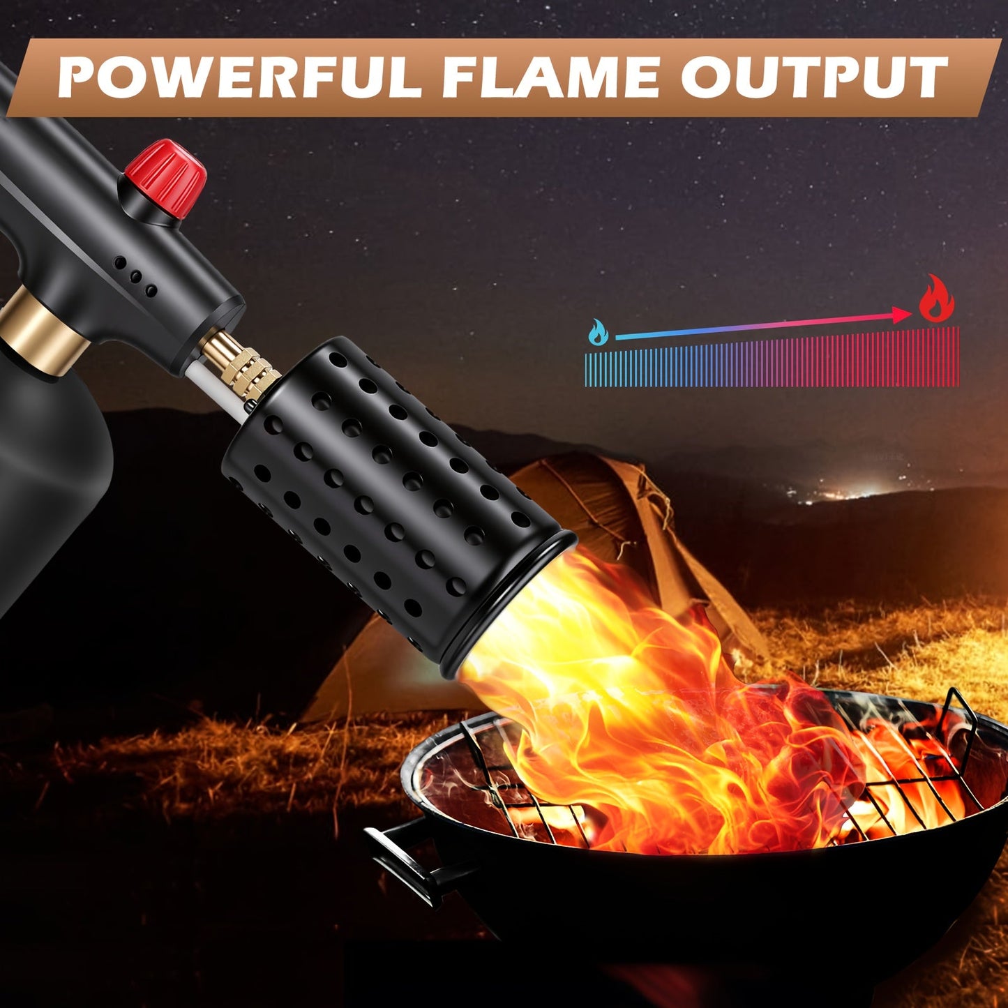 Kitchen Torch Propane Culinary Torch with Adjustable Flame, Safety Lock & Heat Dissipation, Butane Torch for Searing Steak, Creme Brulee, BBQ, Charcoal Starter, Camping (Tank Not Included)