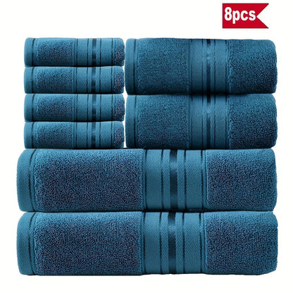 Towel Set 8 Piece 550GSM Pure Cotton Vintage Striped Bath, Hand Towels and Washcloths for Home and Guest Use