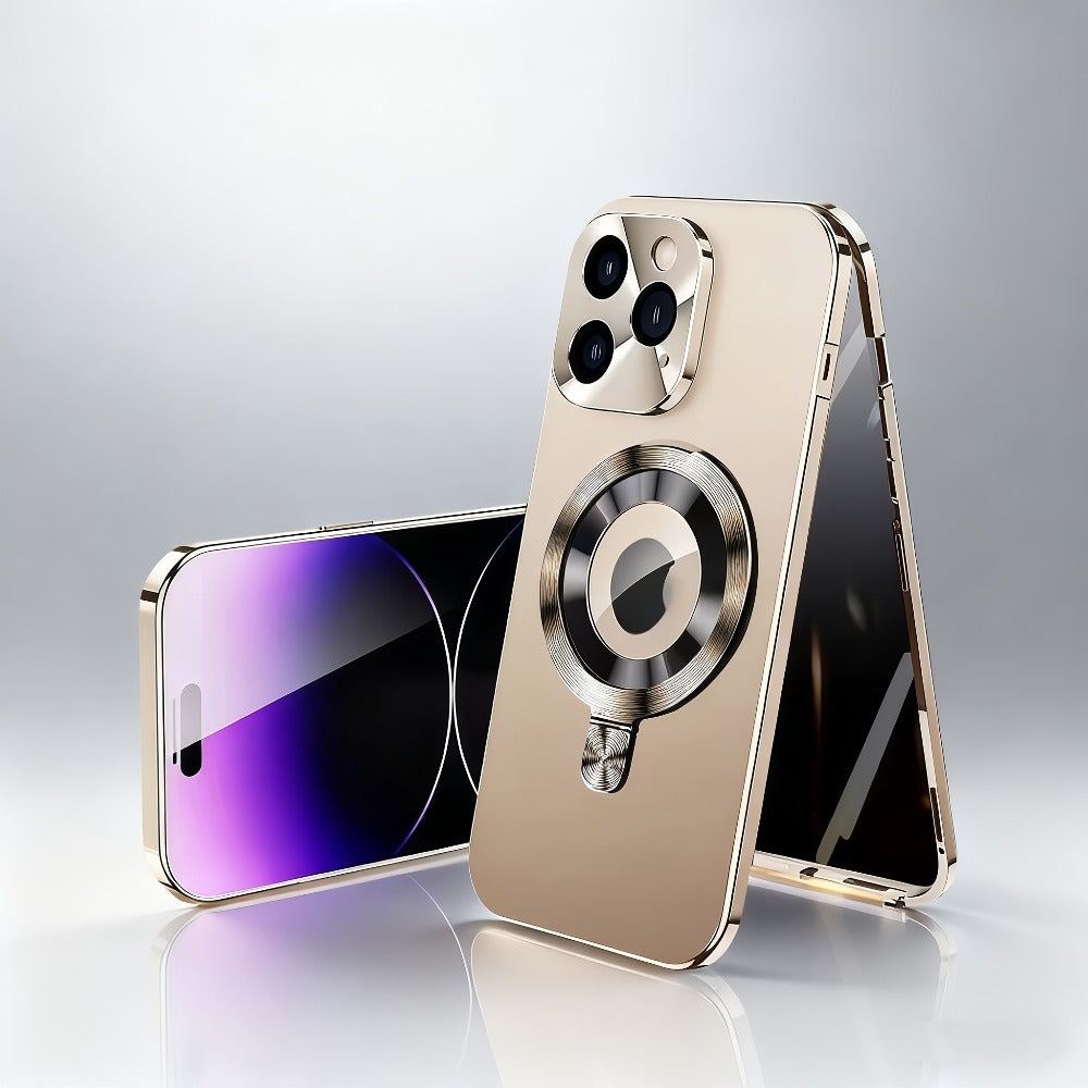Phone Case Privacy Screen with Aluminum Alloy Frame, Rear Stand and MagSafe Support for iPhone 15 Pro