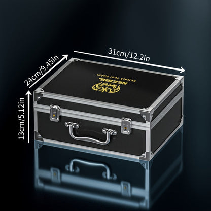 Black Hard-Sided Tattoo Tool Storage Case with Carry Handle, Latches and Pictured Interior Compartments