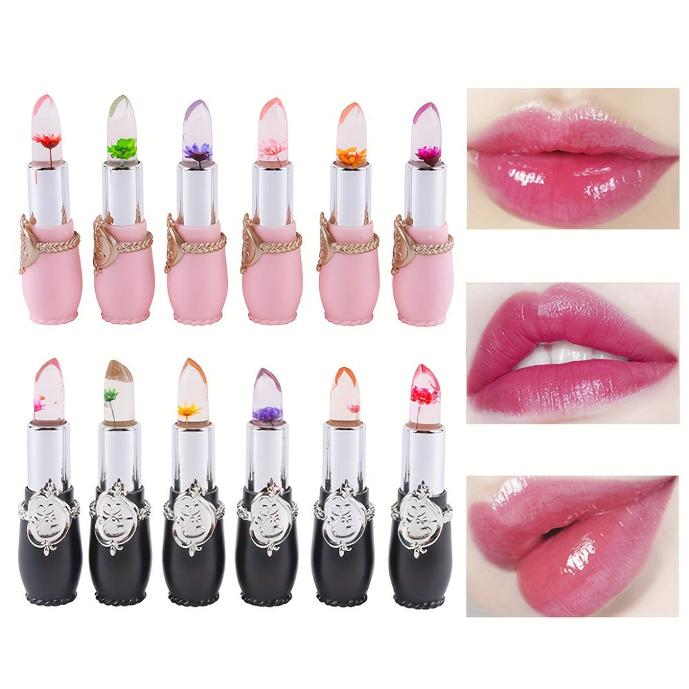 Flower Jelly Lipstick 12 Pack Color Changing pH Reactive Moisturizing Tinted Lip Balm Set Long-Lasting Personalized Shade Lip Care for Women Girls Daily Use