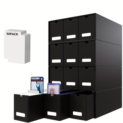 Twelve-Drawer Trading Card Storage Organizer with Divider Inserts and White or Black Four-Box Sets