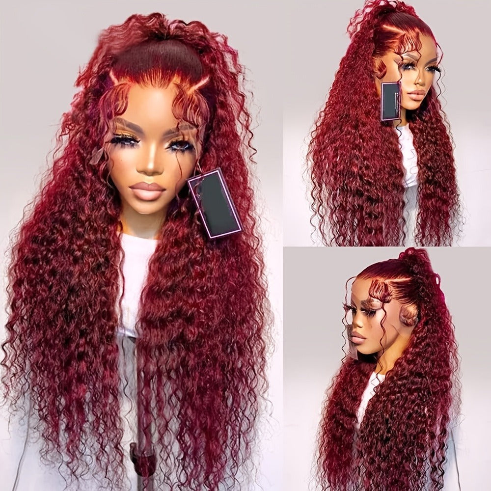 Red Curly Lace Front Wig 13x4 HD Transparent Lace Glueless 180% Density 24 Inch | Deep Curly Wet Wavy Ginger Orange Pre-Plucked Baby Hair Women