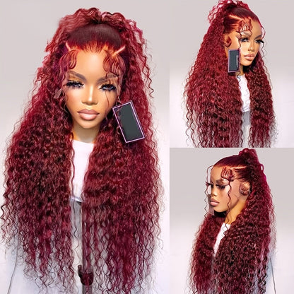 Red Curly Lace Front Wig 13x4 HD Transparent Lace Glueless 180% Density 24 Inch | Deep Curly Wet Wavy Ginger Orange Pre-Plucked Baby Hair Women