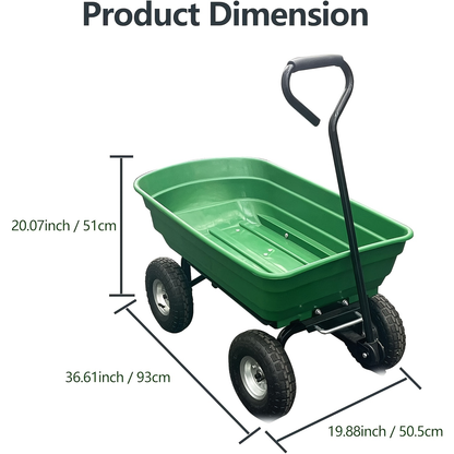 Utility Wagon 1200 lbs Heavy-Duty Poly Bed Steel Frame Dump Cart with Built-in Stand, Towable Wheelbarrow for Garden, Farm & Landscaping