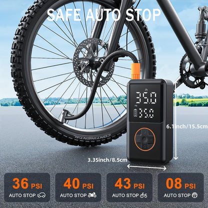 Portable Tire Inflator Cordless 150PSI Electric Air Compressor Pump with LCD Display, Auto Shut-Off, LED Light & Preset Pressure for Car Motorcycle Bike Sports Ball Camping Outdoor Emergency