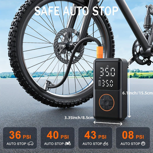 Portable Tire Inflator Cordless 150PSI Electric Air Compressor Pump with LCD Display, Auto Shut-Off, LED Light & Preset Pressure for Car Motorcycle Bike Sports Ball Camping Outdoor Emergency