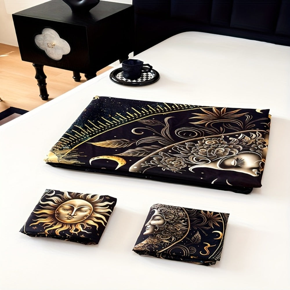 3-Piece Duvet Cover Set with Gold-Tone Sun, Moon, Star and Orbit Print in Twin to King Sizes