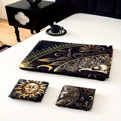 3-Piece Duvet Cover Set with Gold-Tone Sun, Moon, Star and Orbit Print in Twin to King Sizes