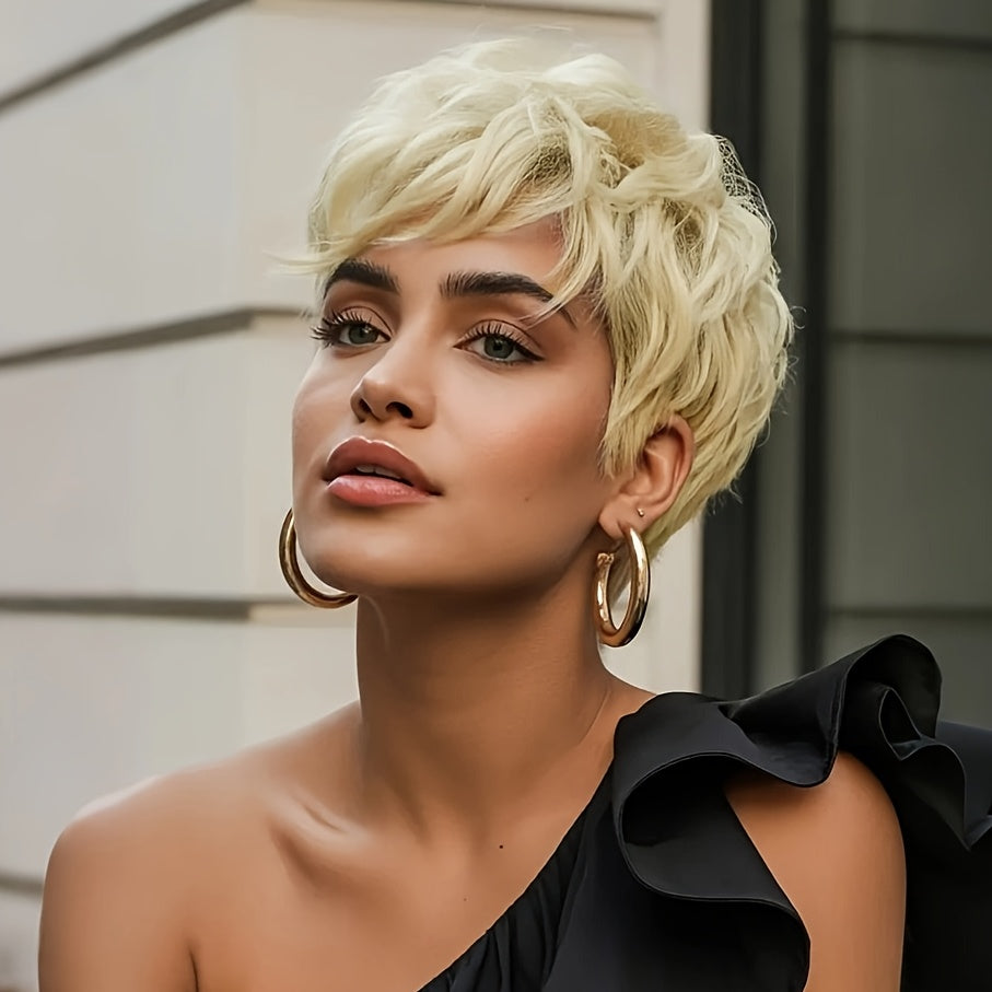 Short Pixie Cut Wig with Bangs Women Synthetic Hair 4 Inch | Lightweight Layered Natural Look | Multi-Color Halloween Cosplay Christmas Party Everyday Wear