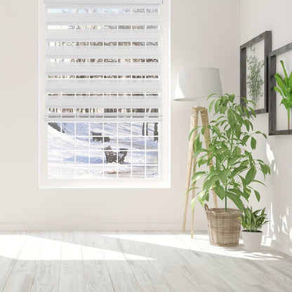 Cordless Zebra Roller Shade with Valance – Day Night Window Blind, Light Filtering Dual Layer Window Treatment Mesh Opaque Fabric