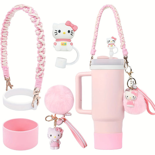 Kawaii Sanrio Tumbler Accessories Cup Sleeve & Silicone Boot Set - Compatible with 30 & 40 oz Tumblers, Hello Kitty Kuromi Cinnamoroll Melody Foam Handle Strap, Cute Cartoon Water Bottle Accessories